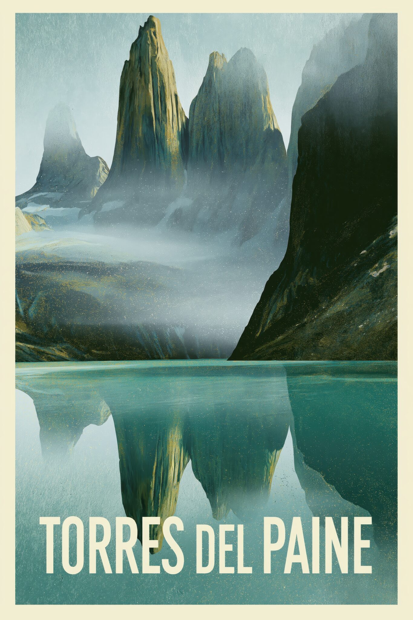 Grafik Poster Berge Spiegelung ruhig blau grün
