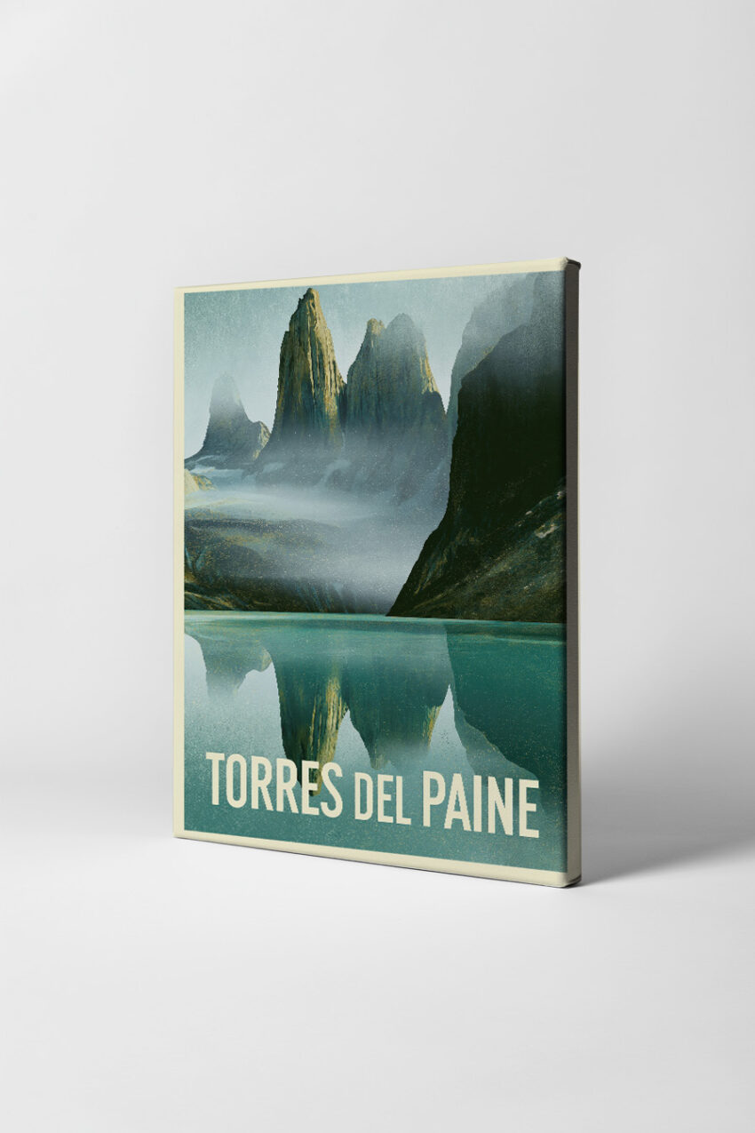 Grafik Poster Berge Spiegelung ruhig blau grün