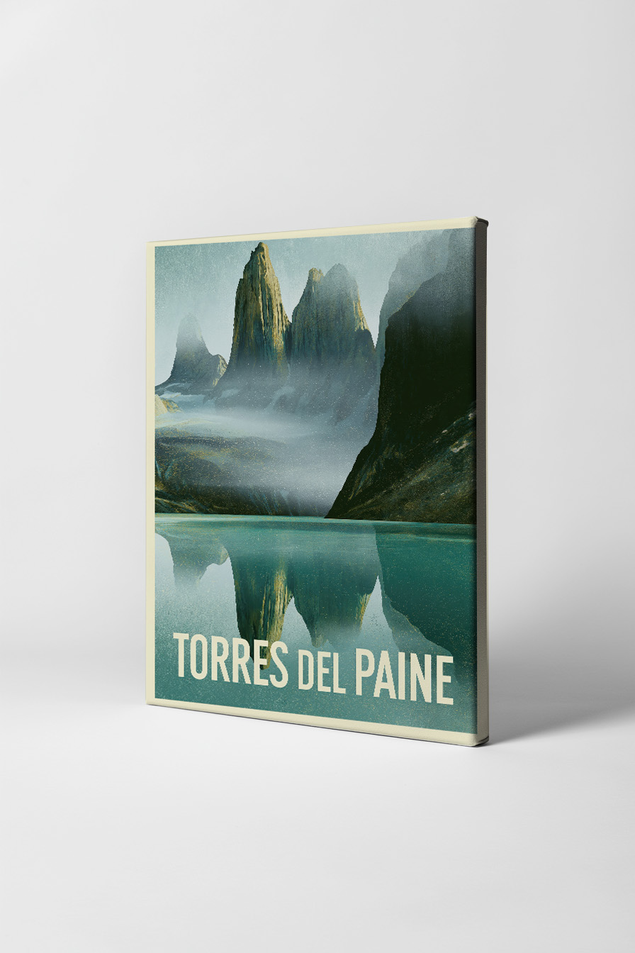 Grafik Poster Berge Spiegelung ruhig blau grün