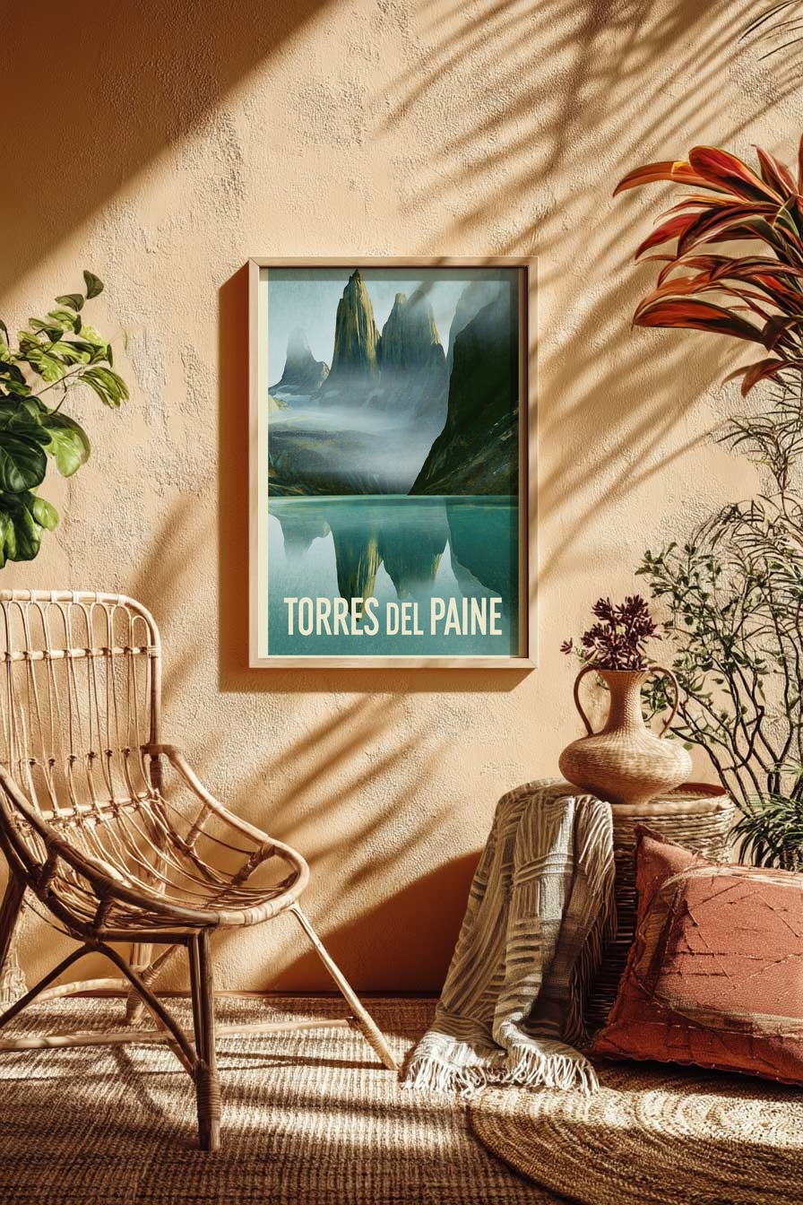 Grafik Poster Berge Spiegelung ruhig blau grün