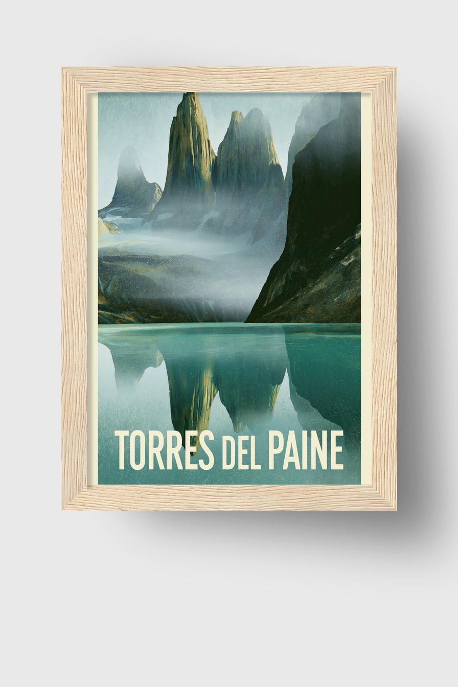 Grafik Poster Berge Spiegelung ruhig blau grün