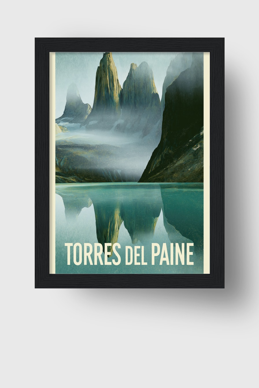 Grafik Poster Berge Spiegelung ruhig blau grün