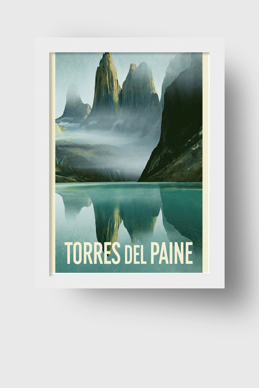 Grafik Poster Berge Spiegelung ruhig blau grün