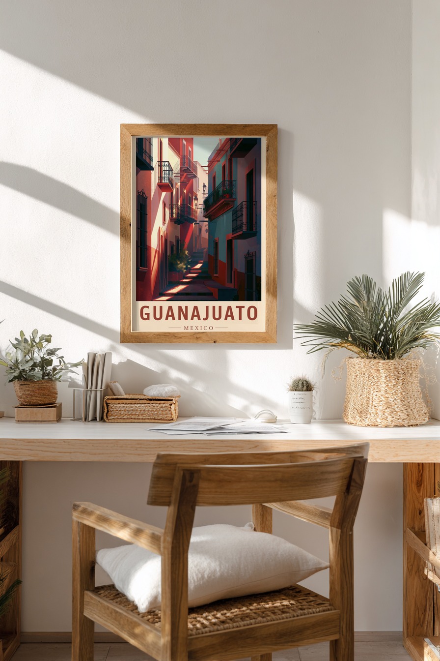 Illustration Poster Gasse Mexiko urban Schatten rot