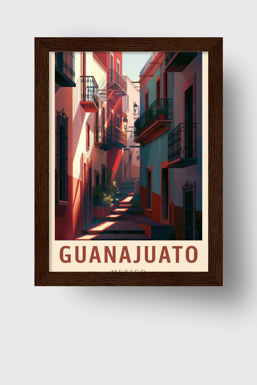 Illustration Poster Gasse Mexiko urban Schatten rot
