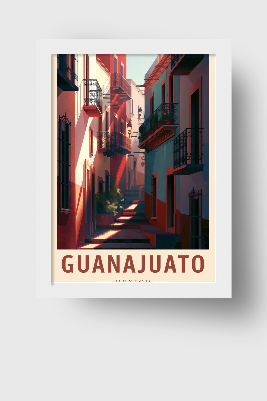 Illustration Poster Gasse Mexiko urban Schatten rot