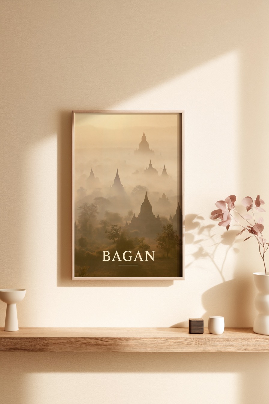 Fotografie Poster Bagan Tempel mystisch neblig