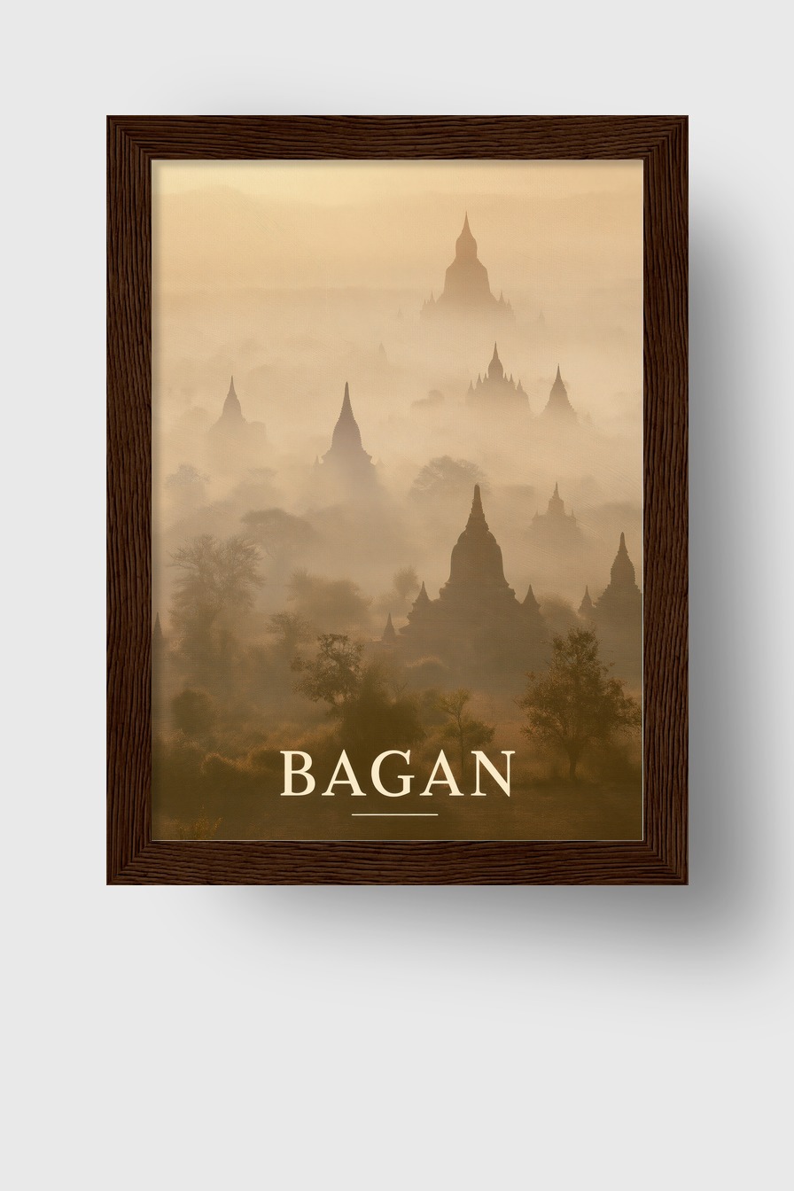 Fotografie Poster Bagan Tempel mystisch neblig
