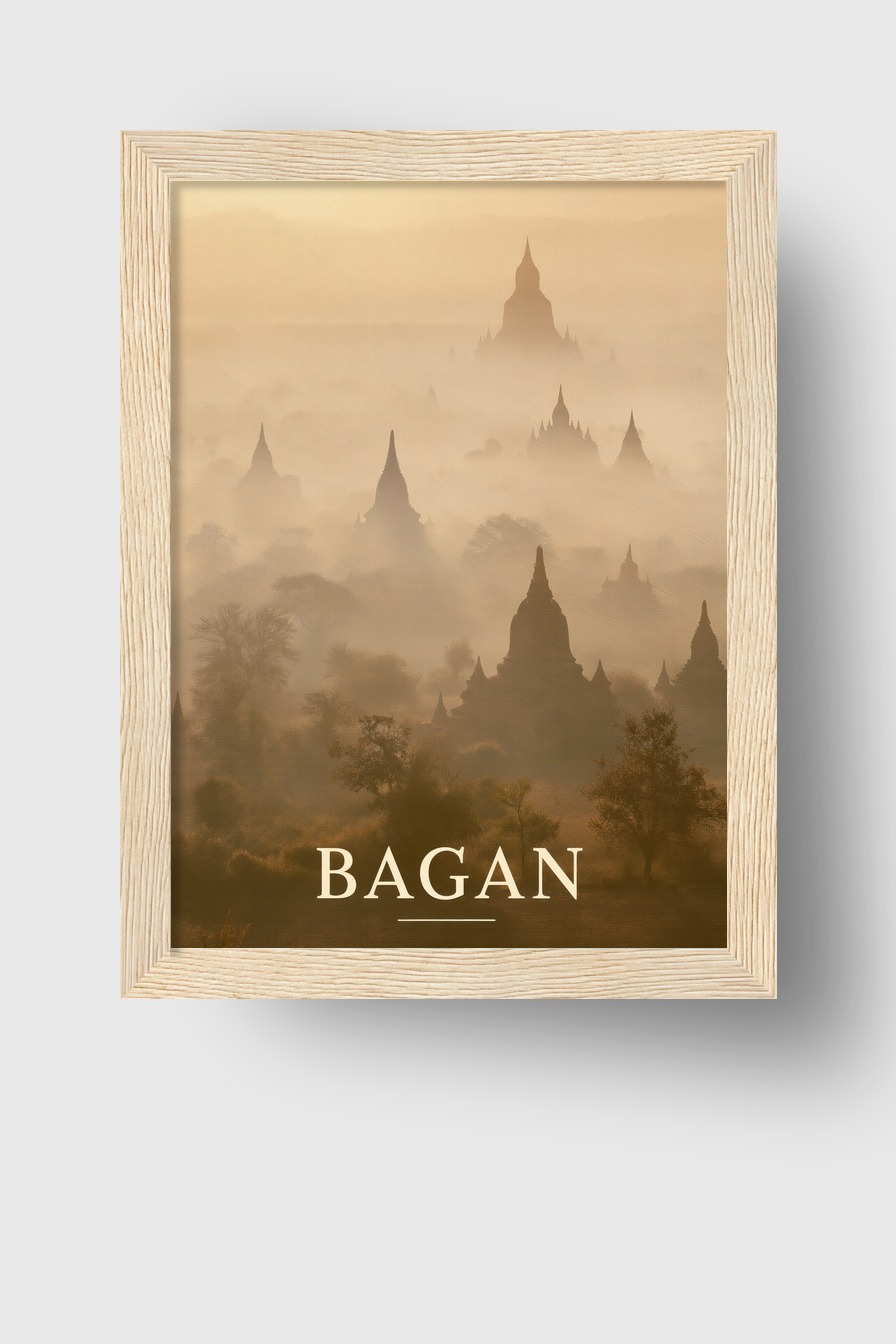 Fotografie Poster Bagan Tempel mystisch neblig