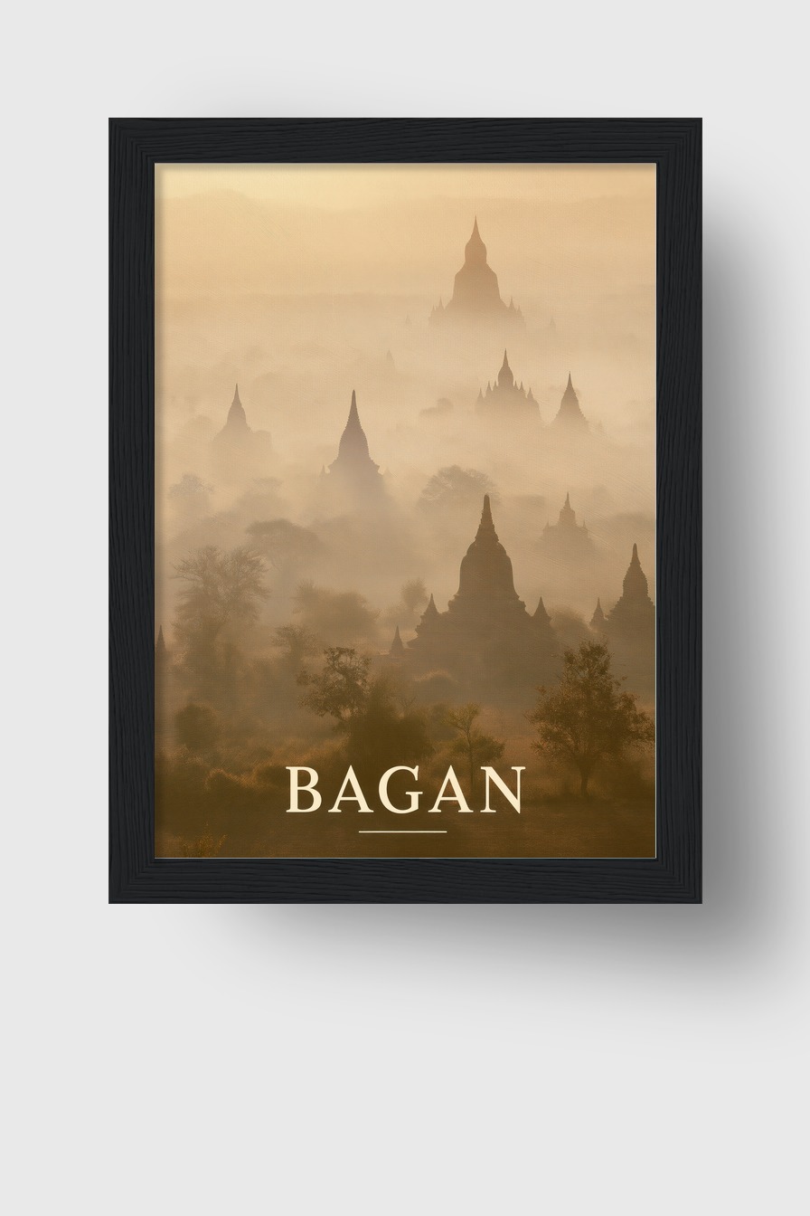 Fotografie Poster Bagan Tempel mystisch neblig