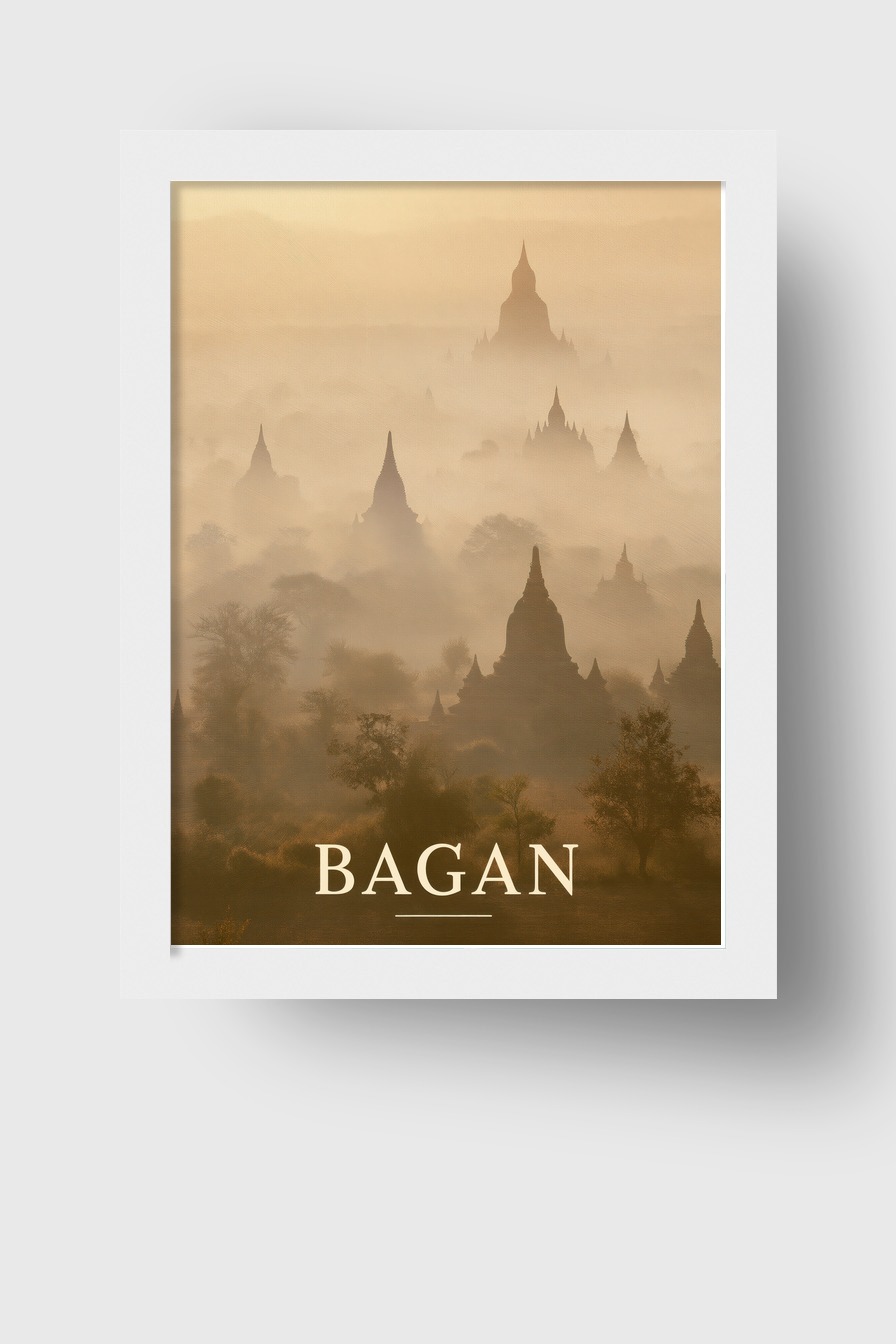 Fotografie Poster Bagan Tempel mystisch neblig