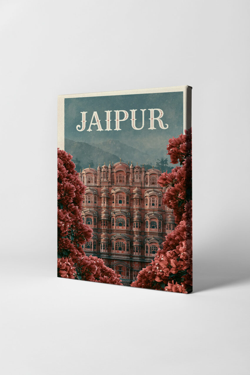 Illustration Poster Jaipur Palast rosa Blumen Detail