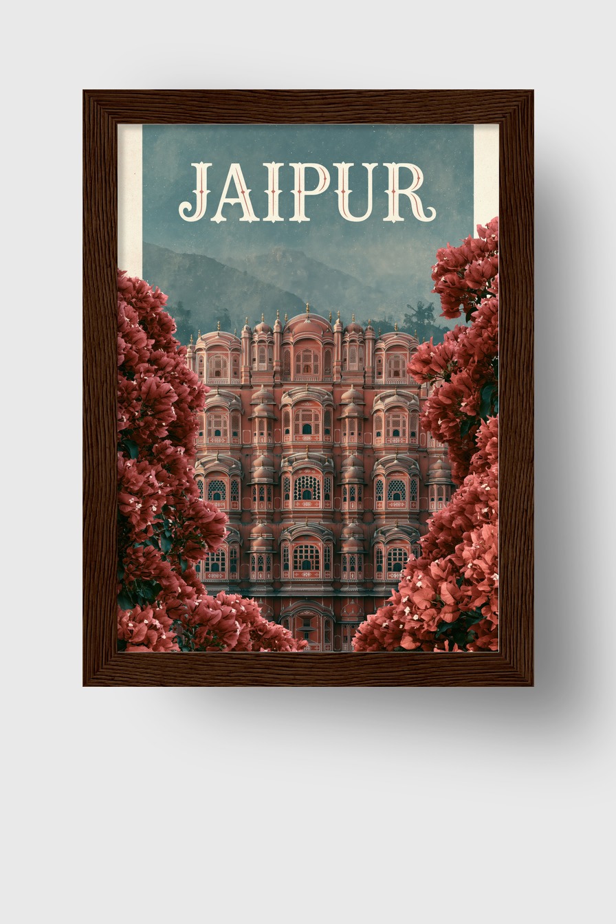 Illustration Poster Jaipur Palast rosa Blumen Detail