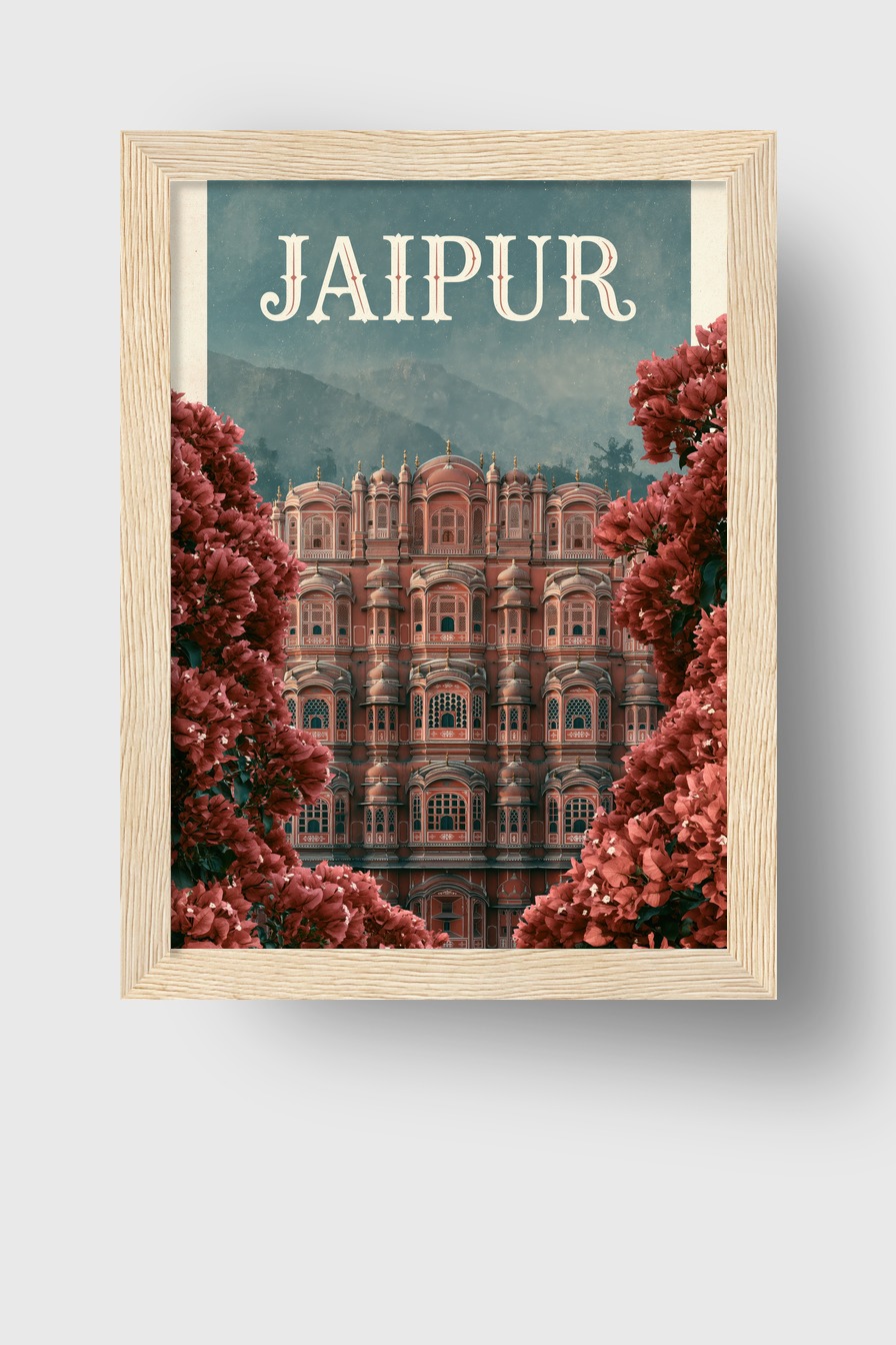 Illustration Poster Jaipur Palast rosa Blumen Detail