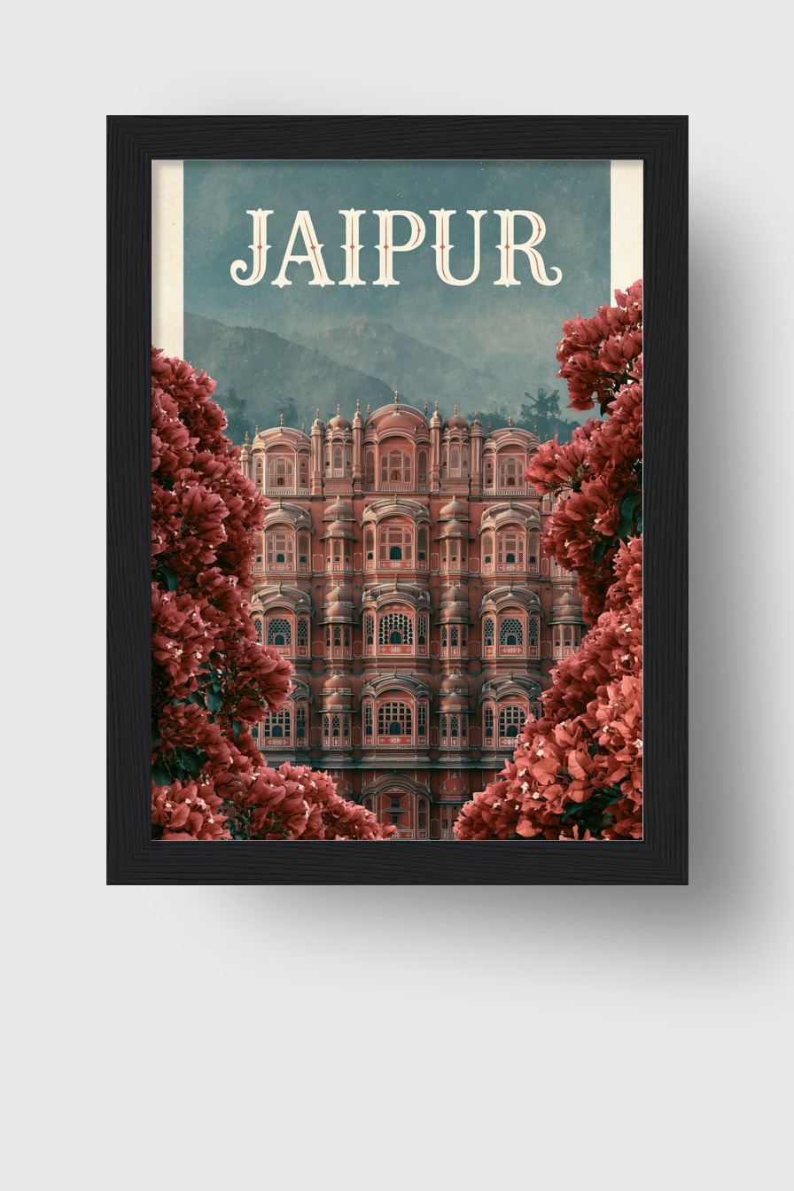Illustration Poster Jaipur Palast rosa Blumen Detail