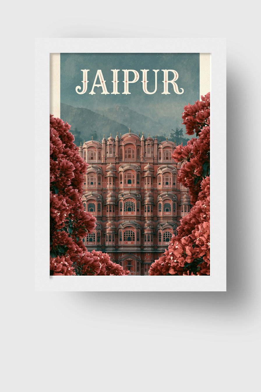 Illustration Poster Jaipur Palast rosa Blumen Detail
