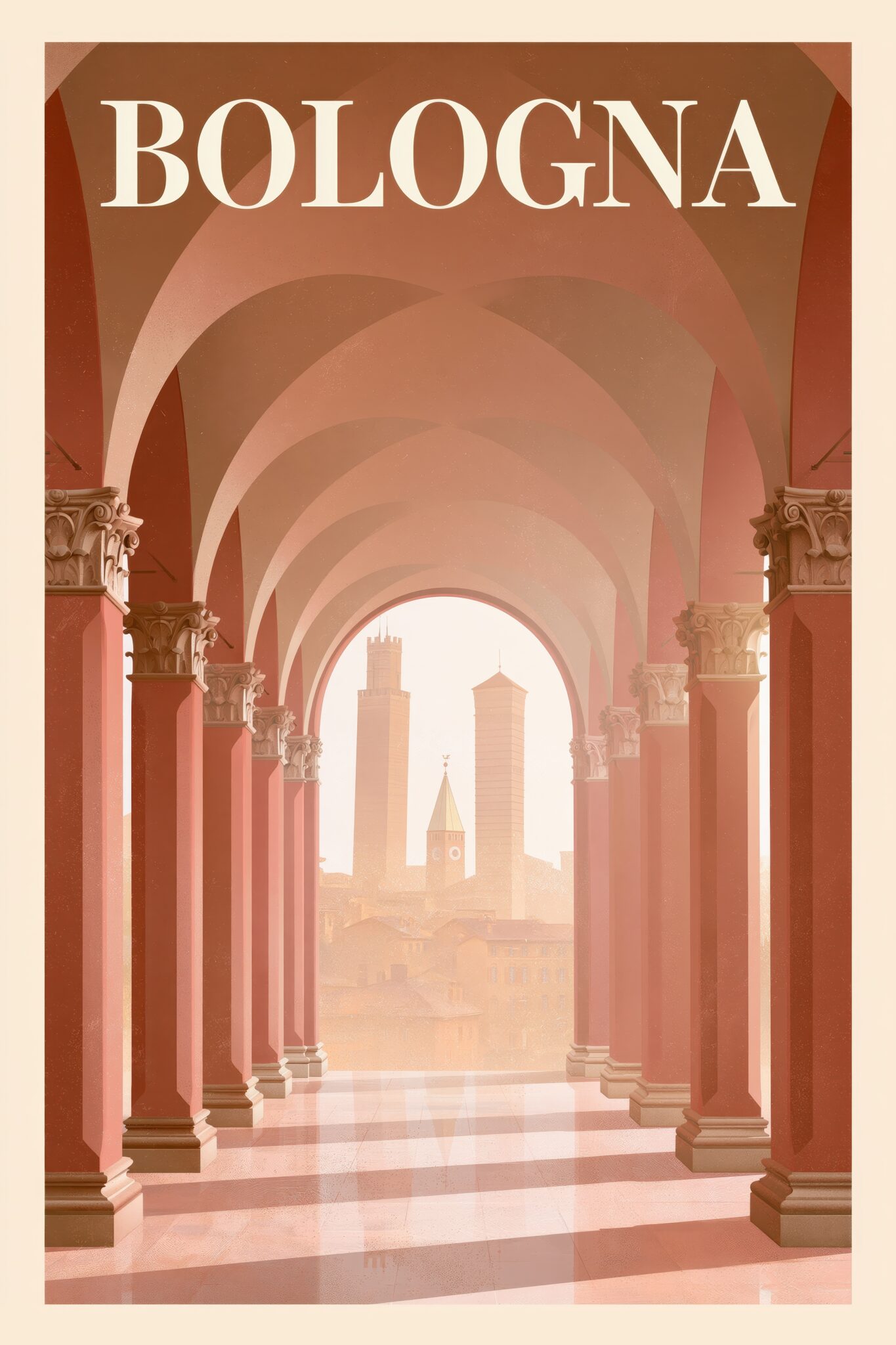 Illustration Poster Arkaden Bologna warm rot