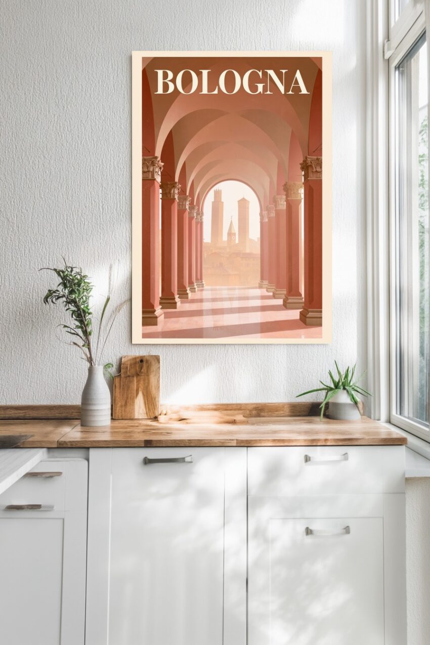 Illustration Poster Arkaden Bologna warm rot