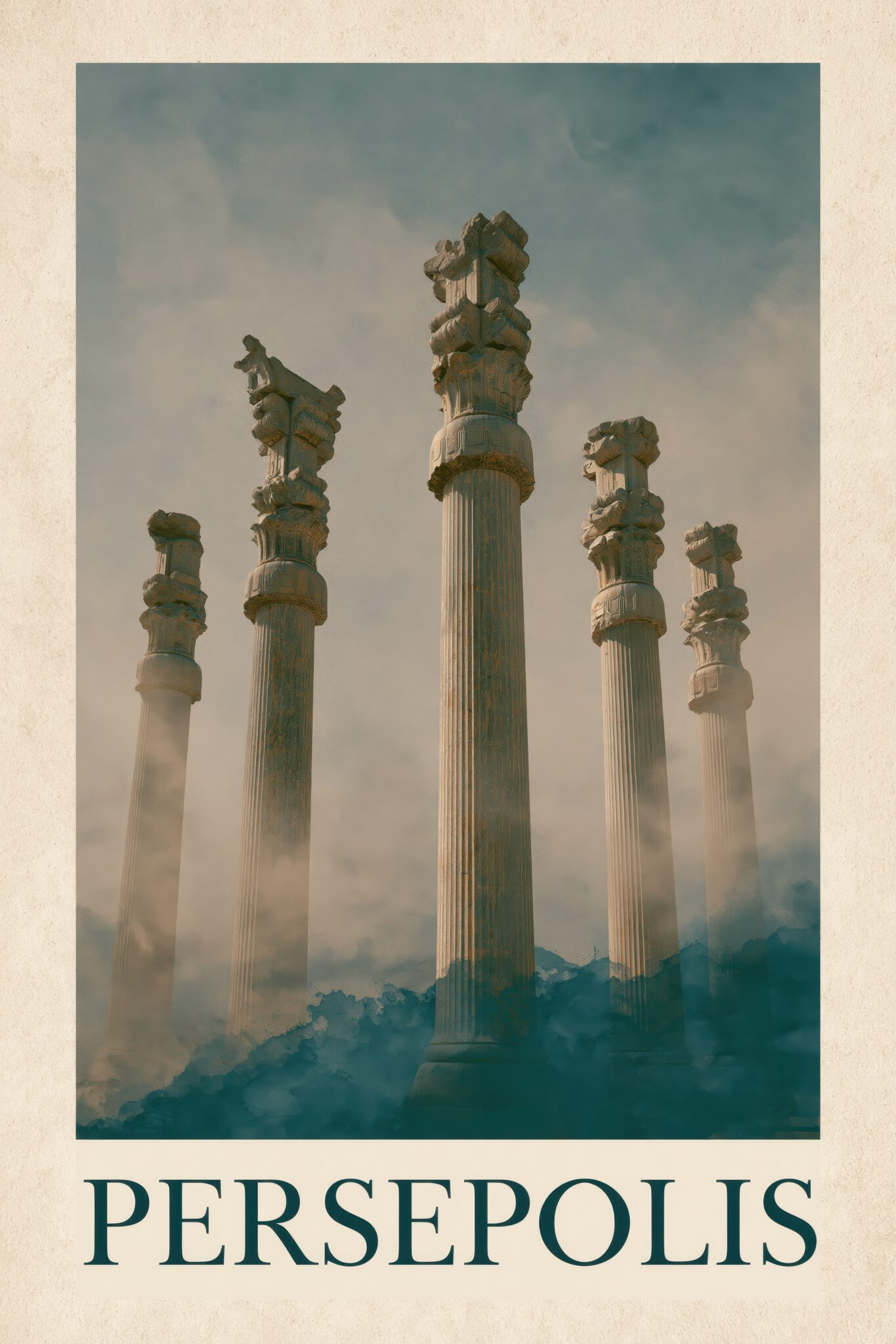 Fotografie Poster Säule Kapitell antik Nebel