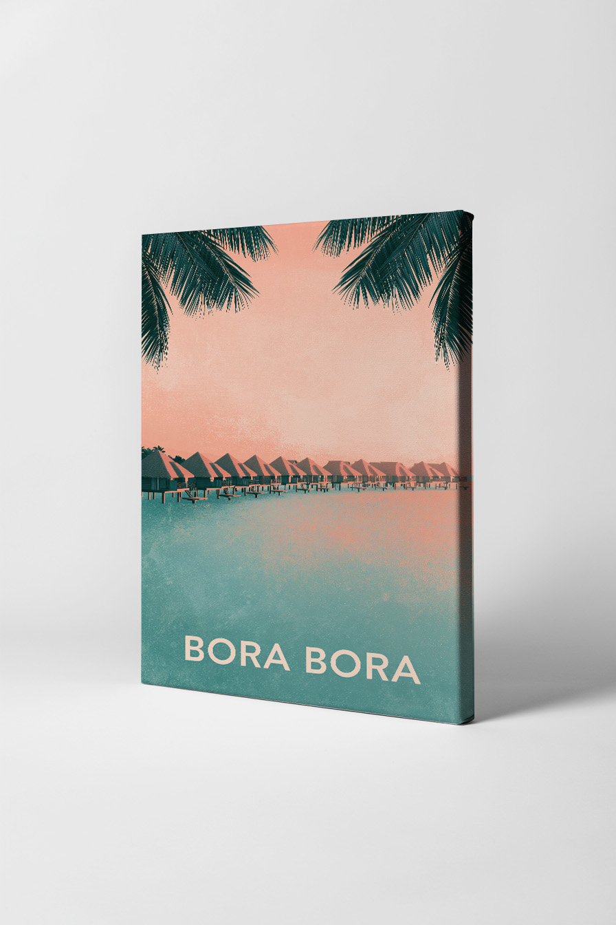 Illustration Poster Bungalows Wasser tropisch Pastell