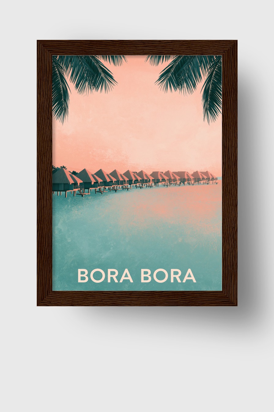 Illustration Poster Bungalows Wasser tropisch Pastell