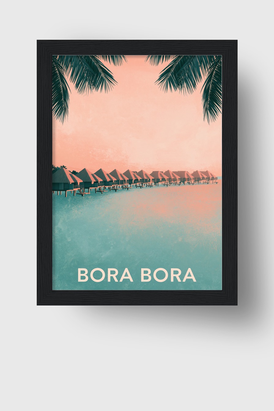 Illustration Poster Bungalows Wasser tropisch Pastell