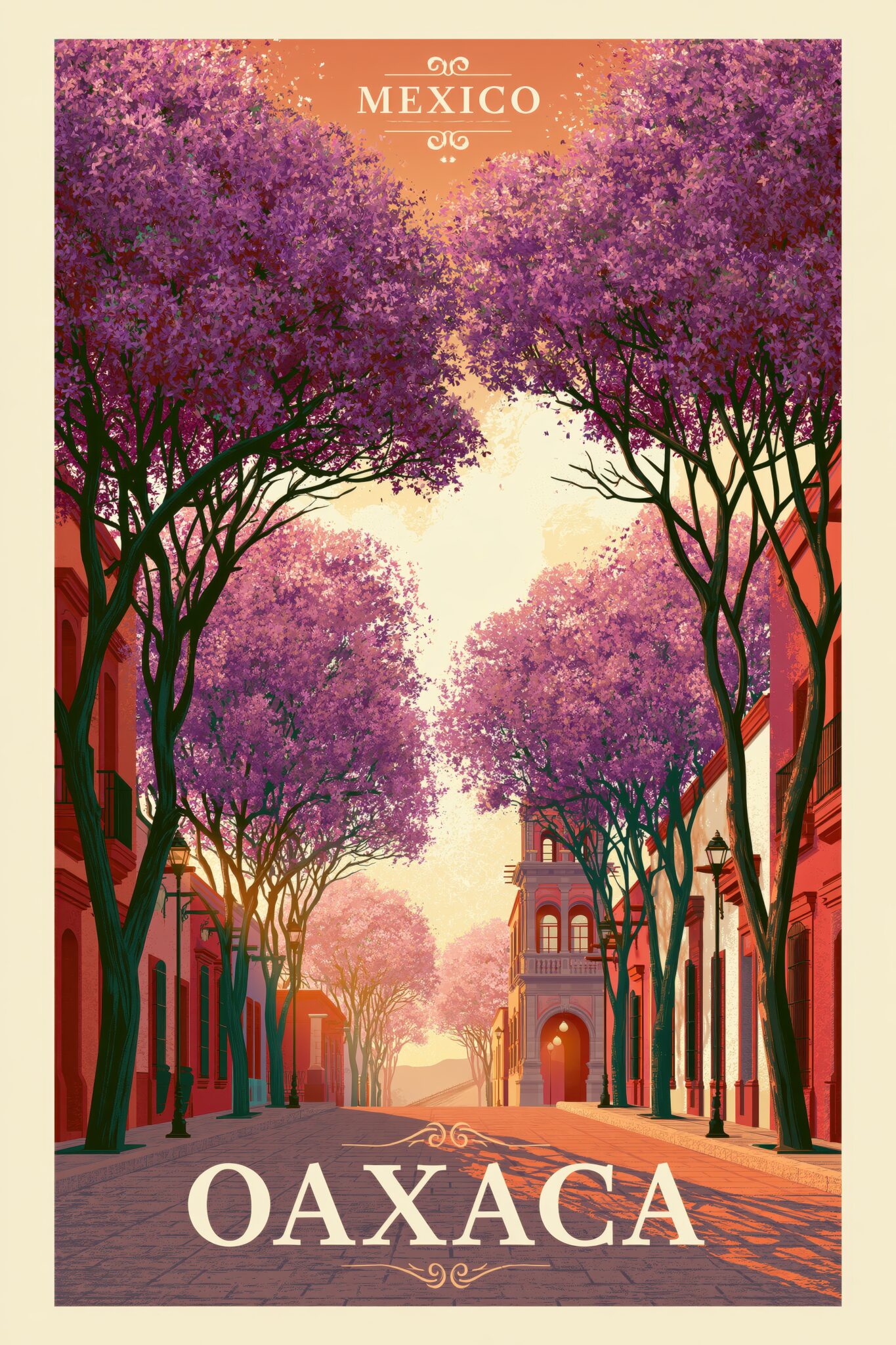 Illustration Poster Jacaranda Straße lila orange Mexiko Oaxaca