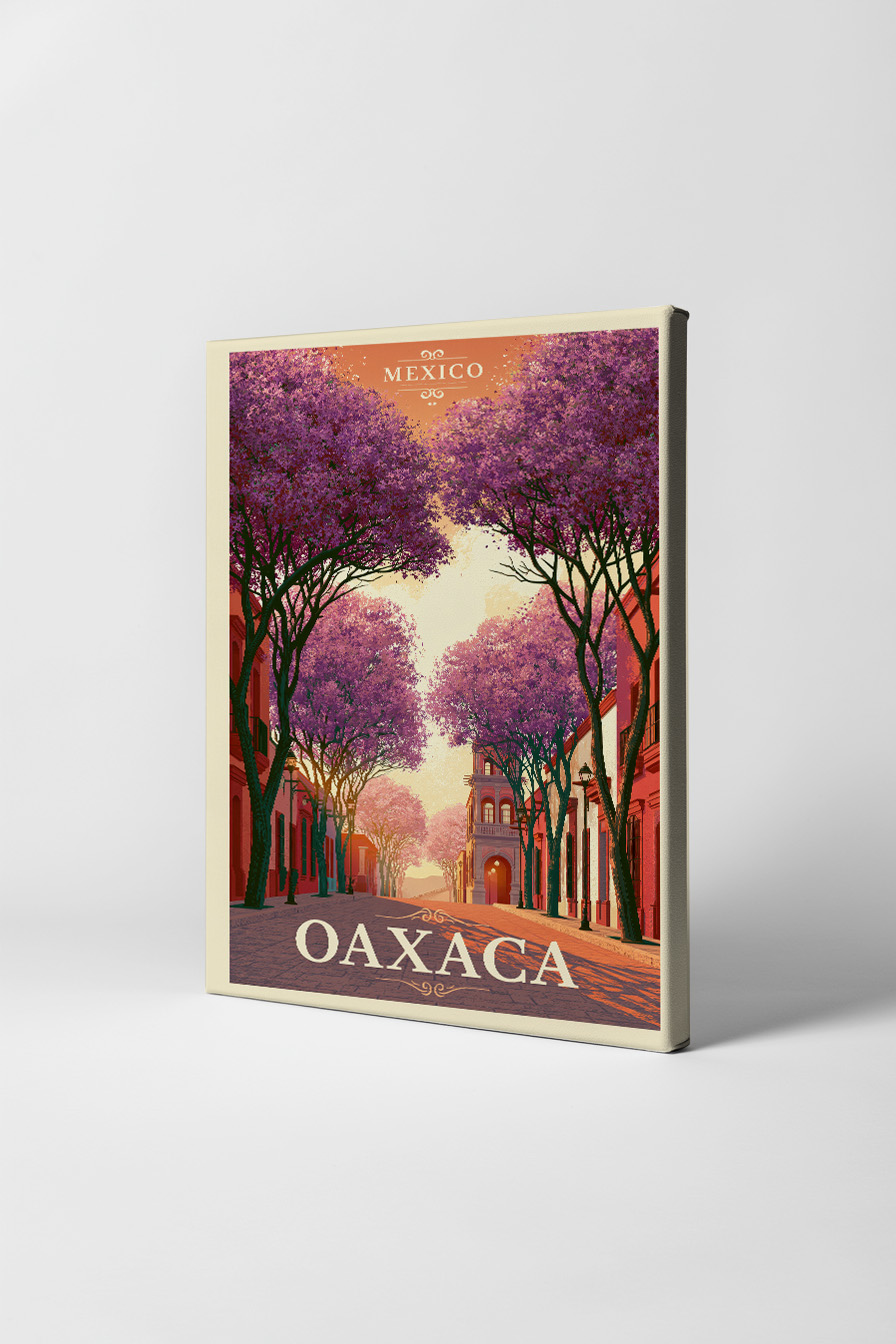 Illustration Poster Jacaranda Straße lila orange Mexiko Oaxaca