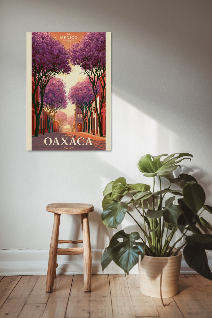 Illustration Poster Jacaranda Straße lila orange Mexiko Oaxaca