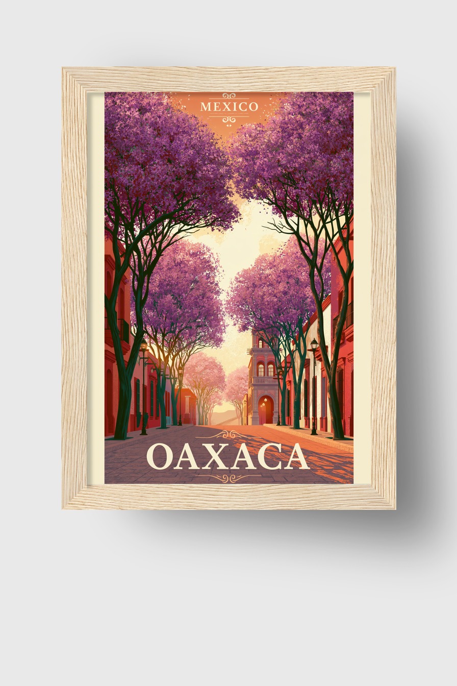 Illustration Poster Jacaranda Straße lila orange Mexiko Oaxaca