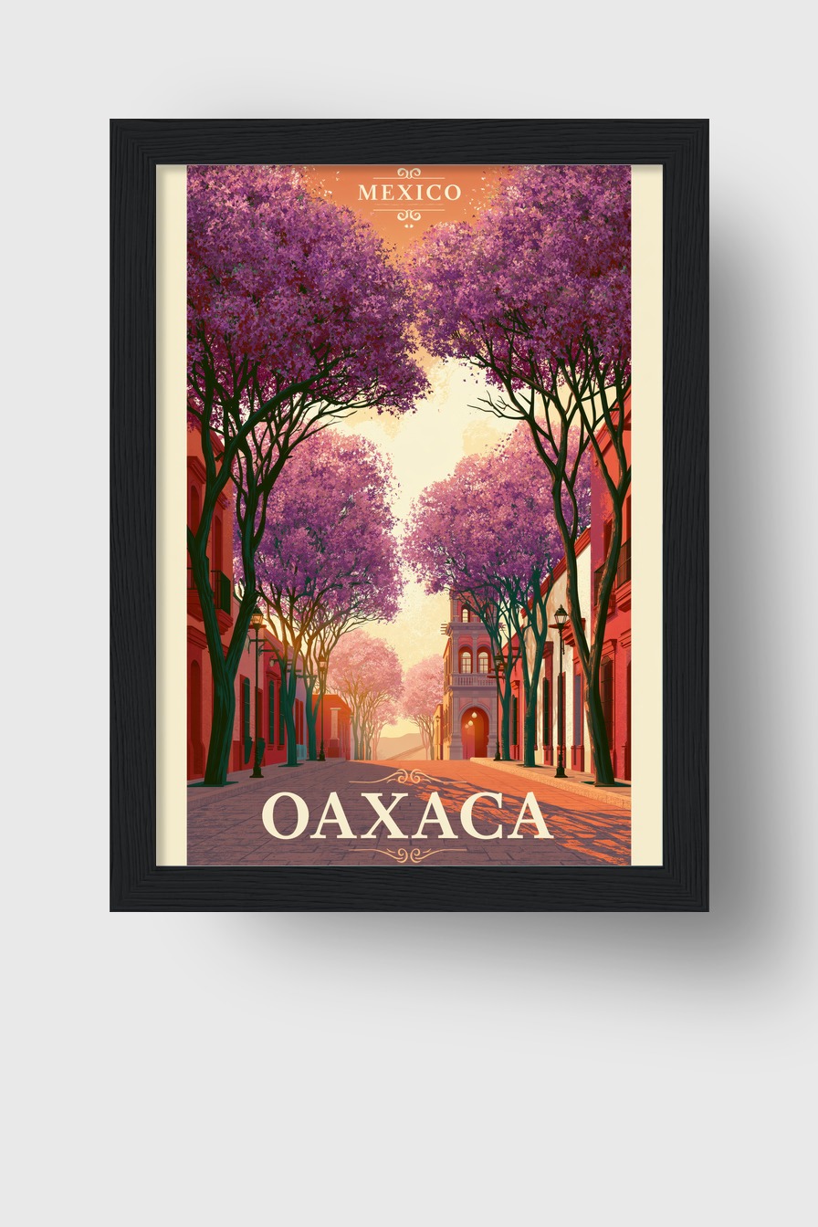 Illustration Poster Jacaranda Straße lila orange Mexiko Oaxaca