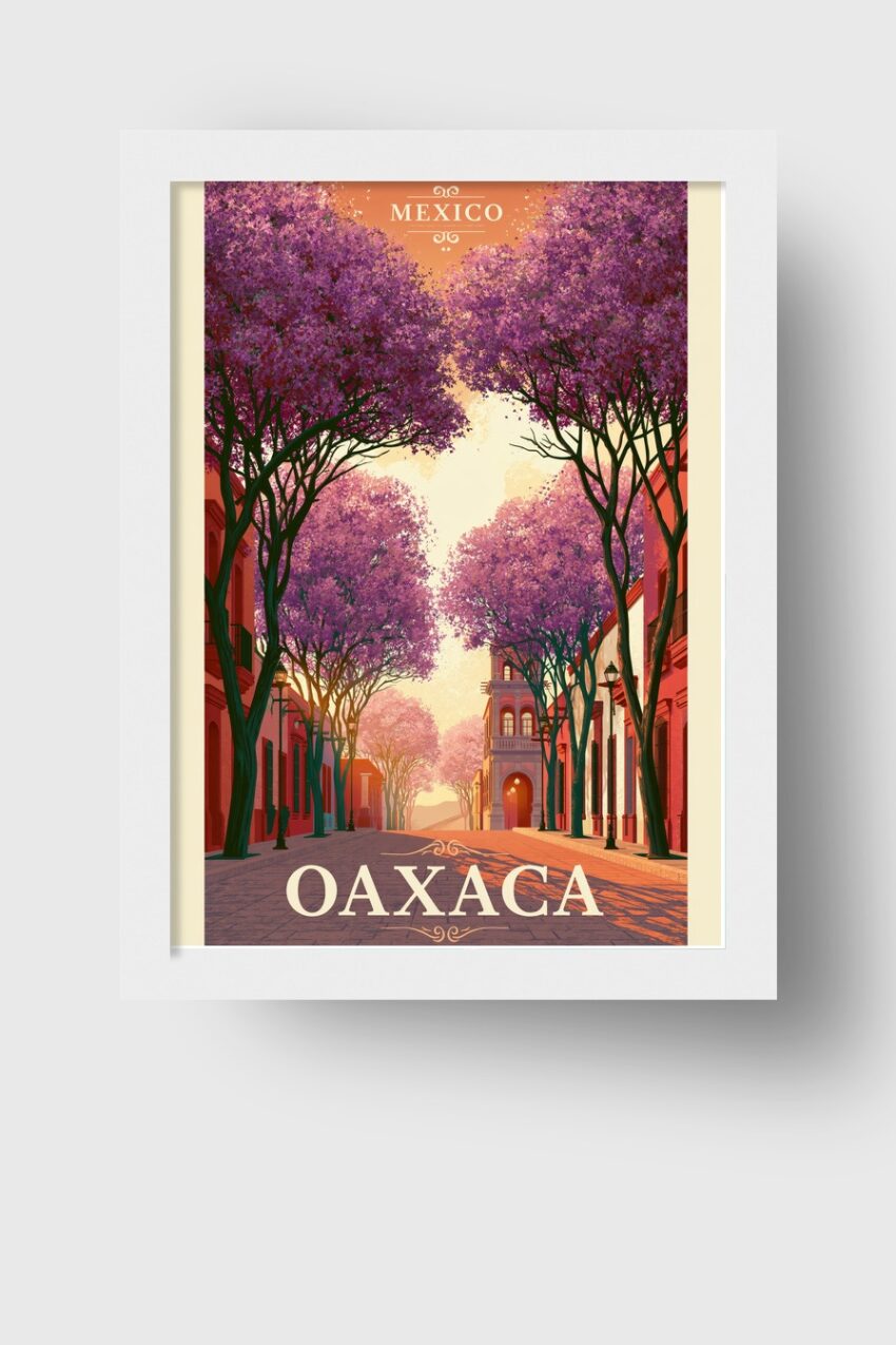Illustration Poster Jacaranda Straße lila orange Mexiko Oaxaca