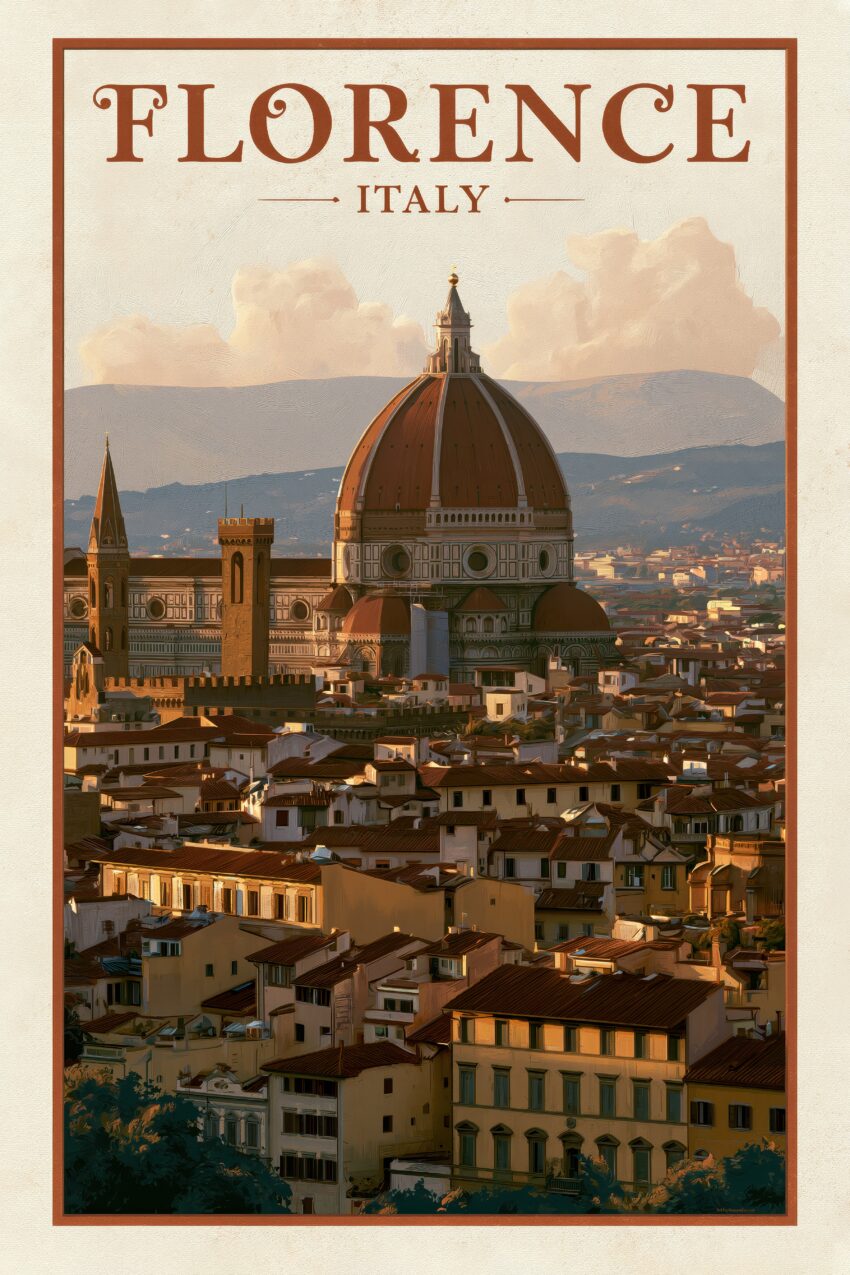 Illustration Poster Dom Florenz rote Kuppel Stadt