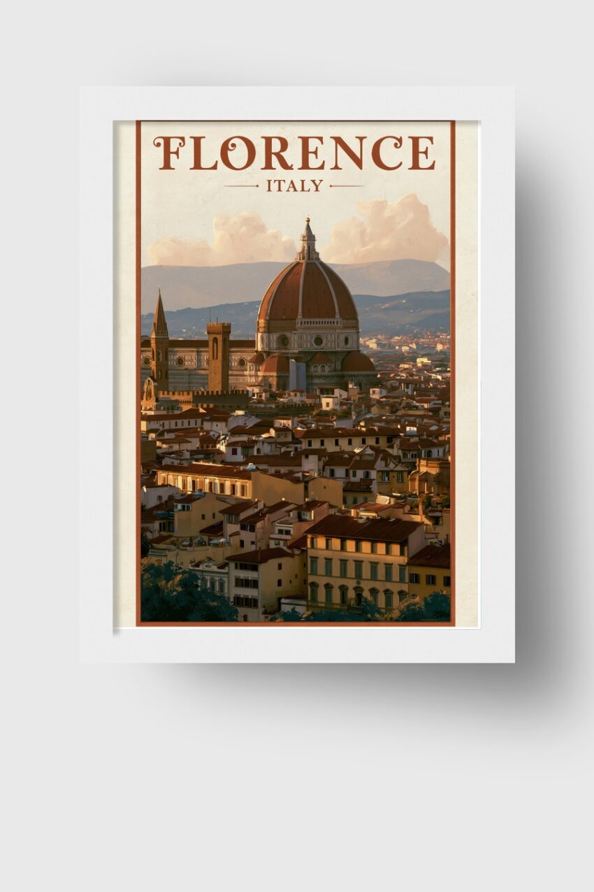 Illustration Poster Dom Florenz rote Kuppel Stadt