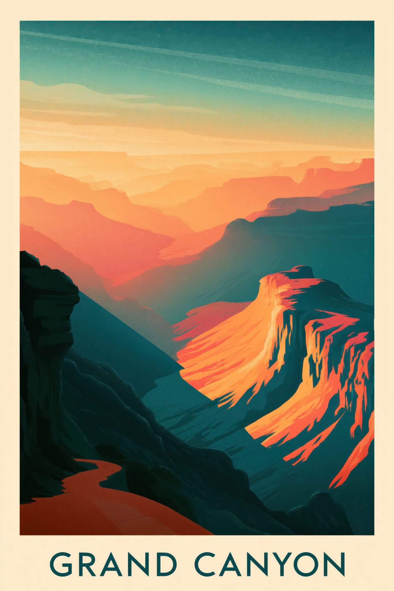 Digitale Kunst Poster Grand Canyon Sonnenlicht orange blau
