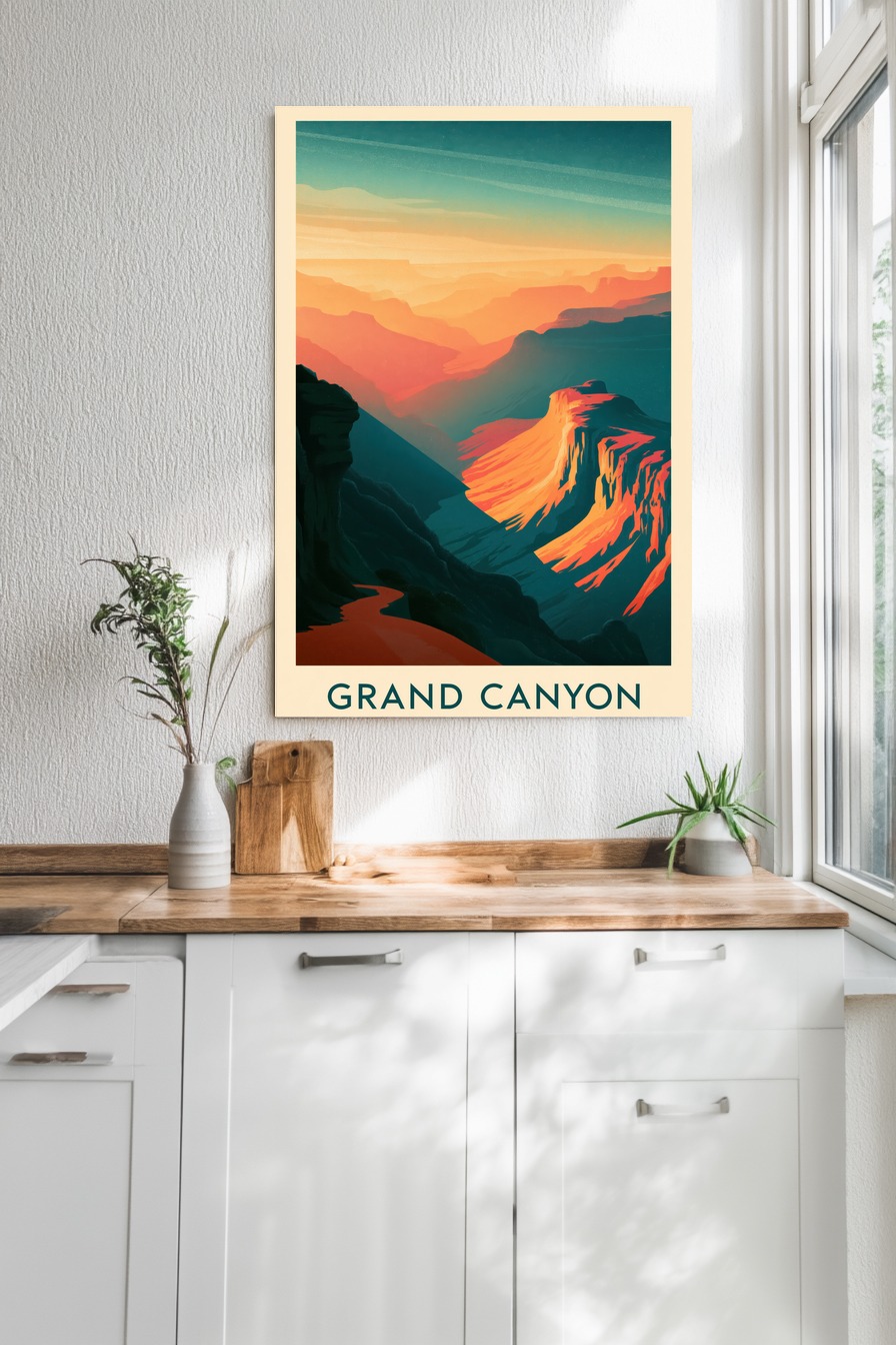 Digitale Kunst Poster Grand Canyon Sonnenlicht orange blau