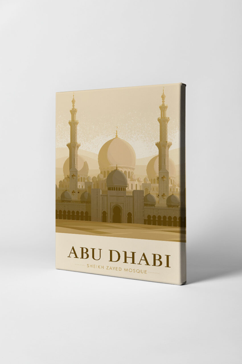 Illustration Poster Moschee beige Architektur Abu Dhabi