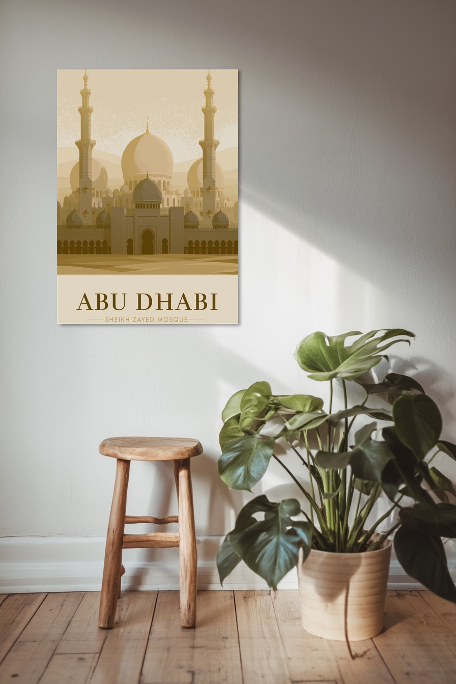 Illustration Poster Moschee beige Architektur Abu Dhabi