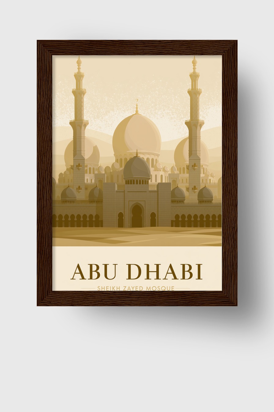 Illustration Poster Moschee beige Architektur Abu Dhabi