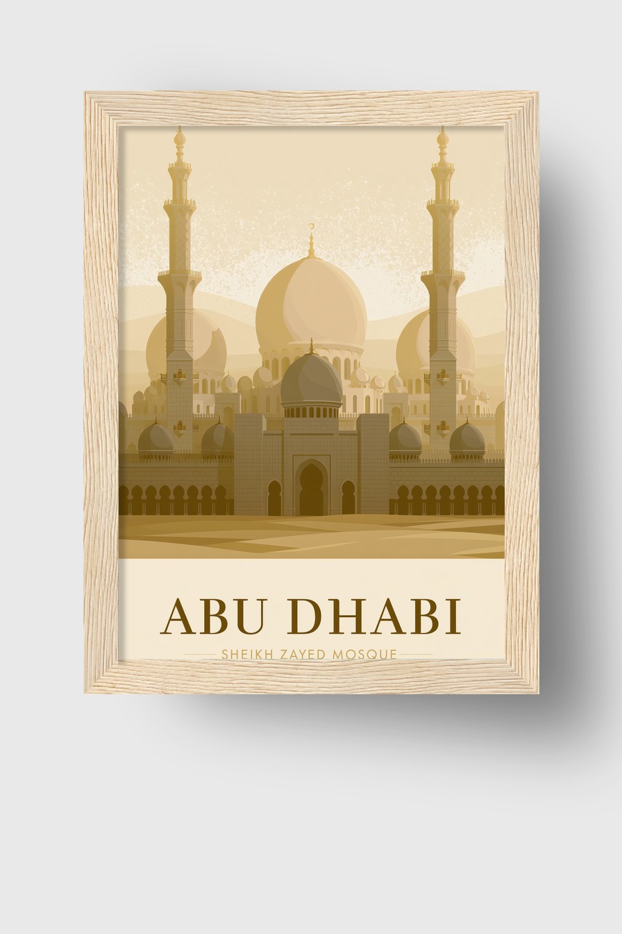Illustration Poster Moschee beige Architektur Abu Dhabi