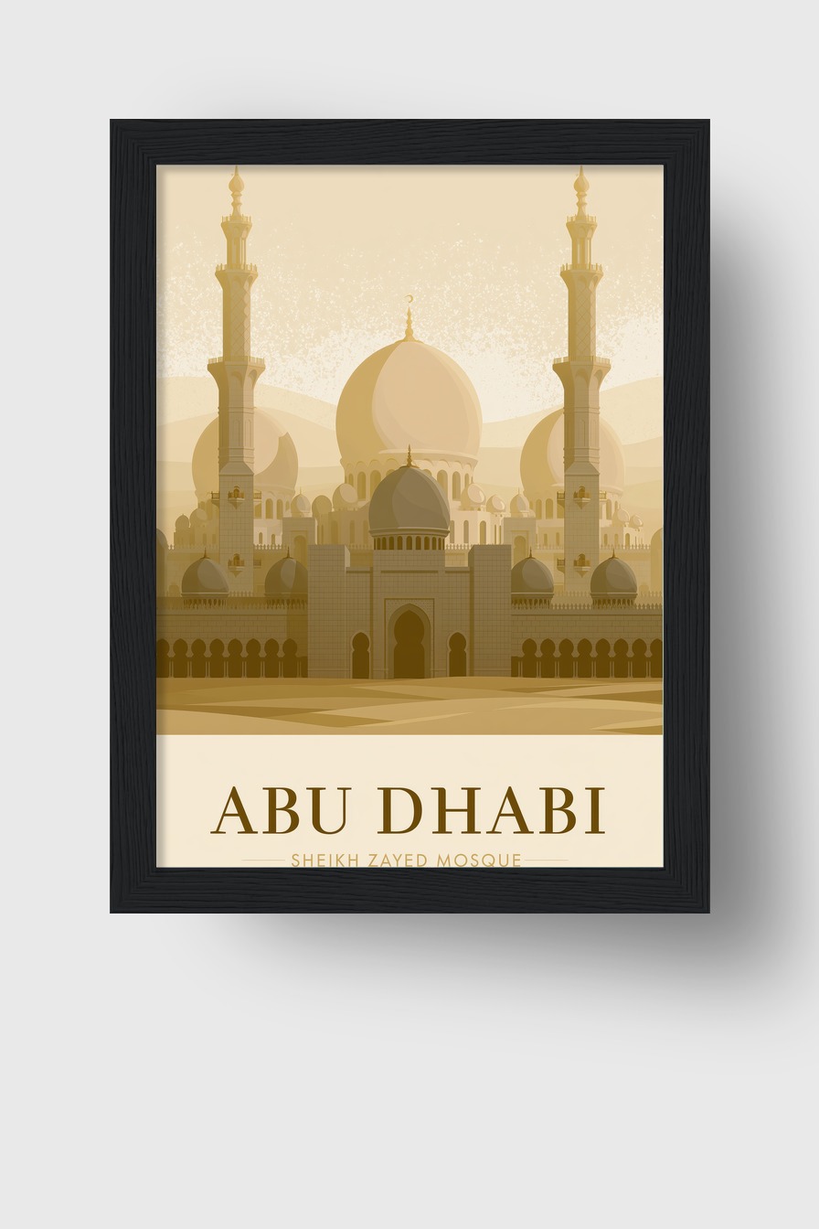 Illustration Poster Moschee beige Architektur Abu Dhabi