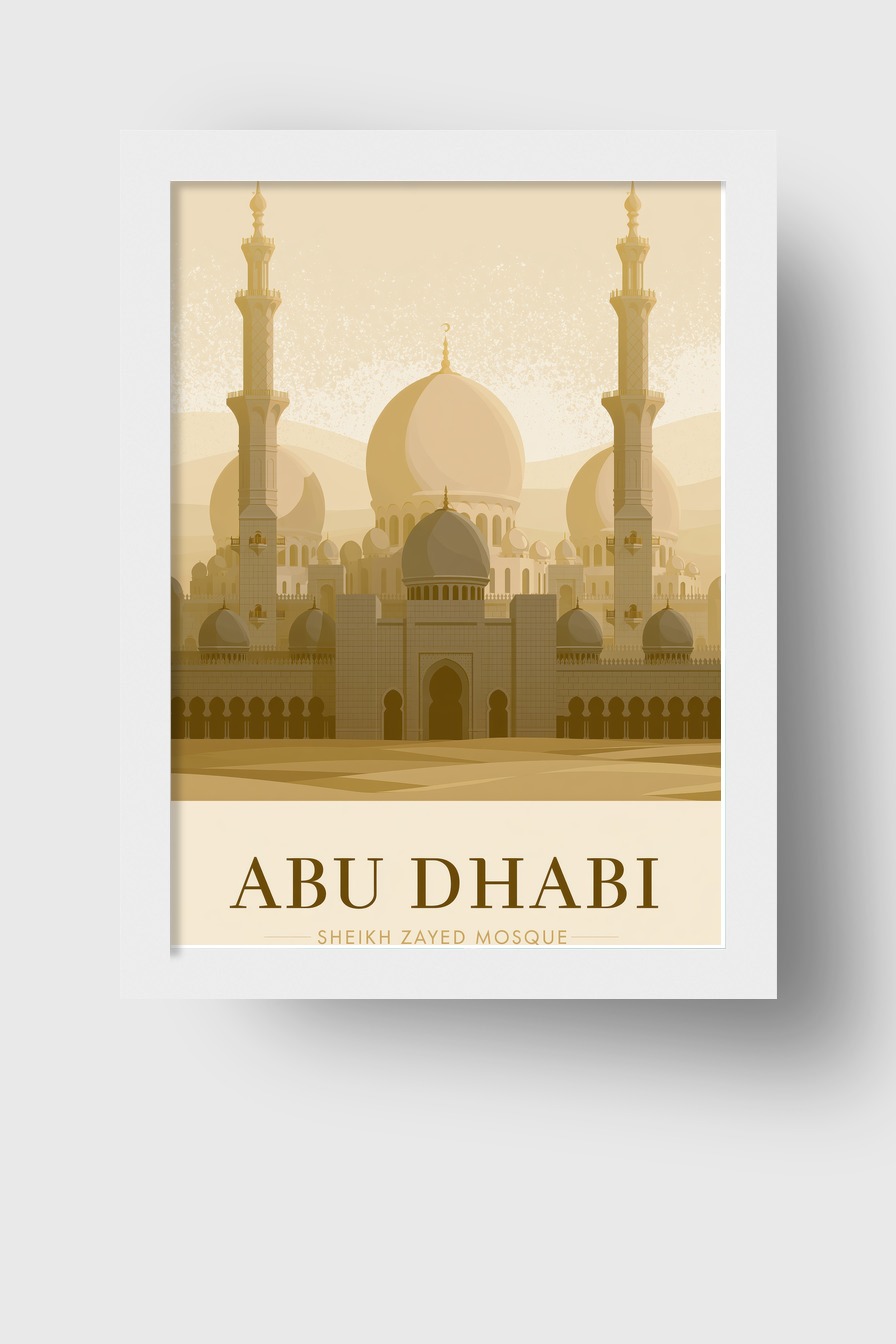 Illustration Poster Moschee beige Architektur Abu Dhabi