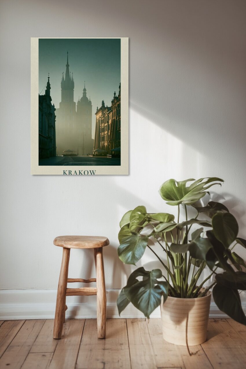 Fotografie Poster Rathaus Turm historisch Nebel gedämpft