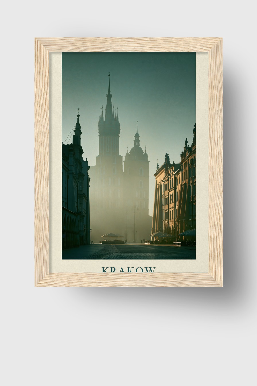 Fotografie Poster Rathaus Turm historisch Nebel gedämpft