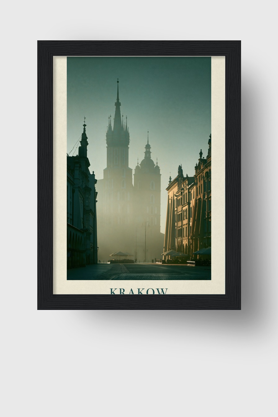Fotografie Poster Rathaus Turm historisch Nebel gedämpft