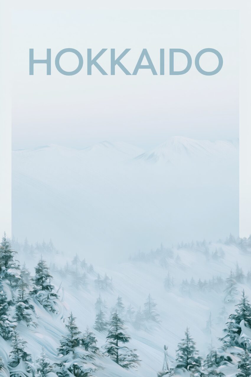 Illustration Poster Schneelandschaft winterlich blau weiß