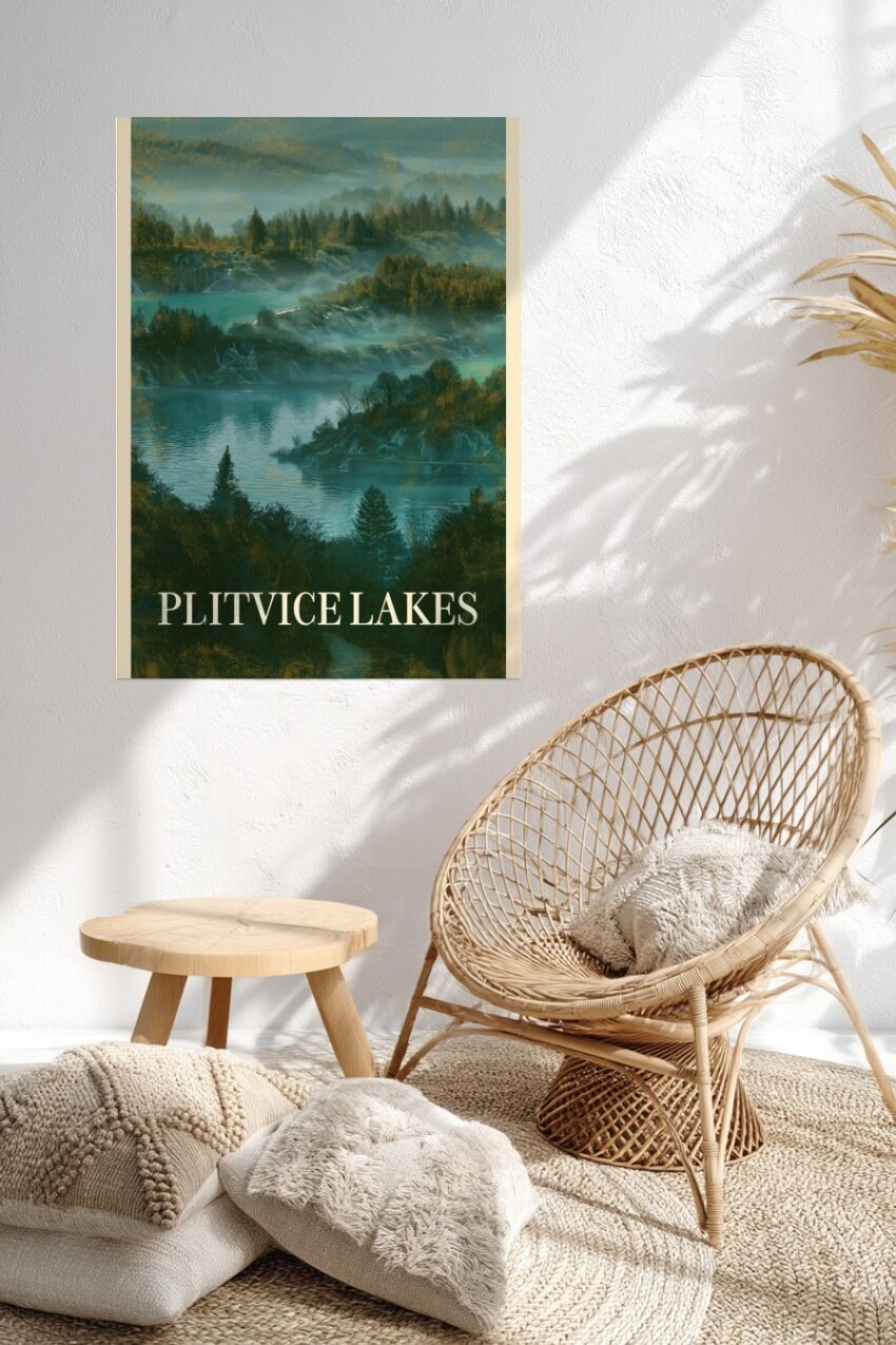 Digitale Kunst Poster Seenlandschaft Nebel blau grün