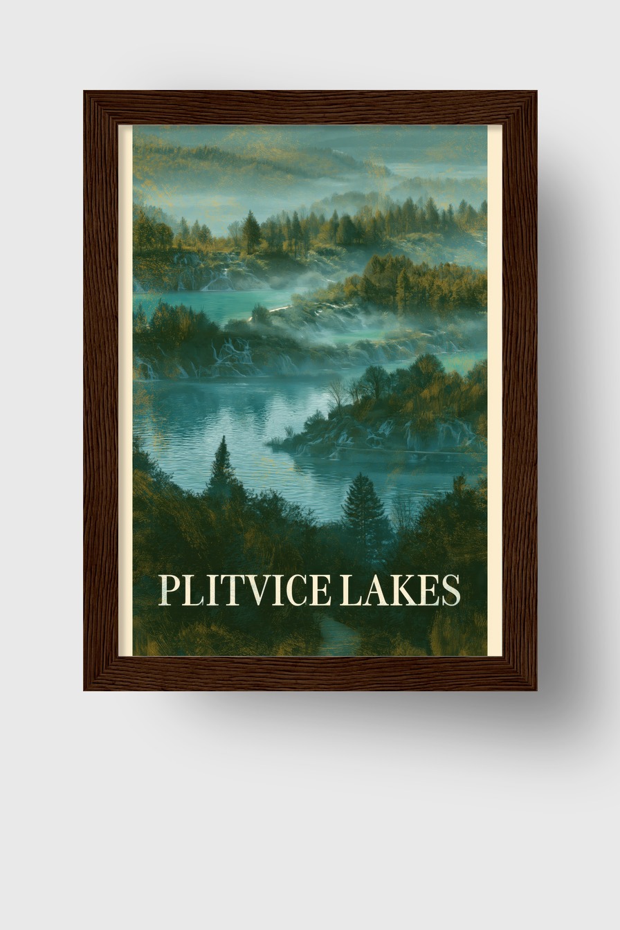 Digitale Kunst Poster Seenlandschaft Nebel blau grün
