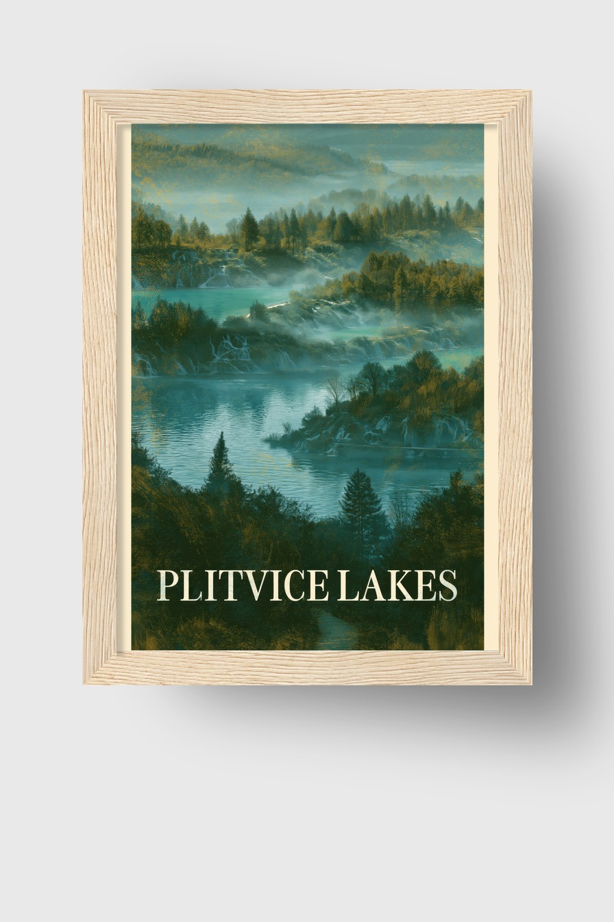 Digitale Kunst Poster Seenlandschaft Nebel blau grün
