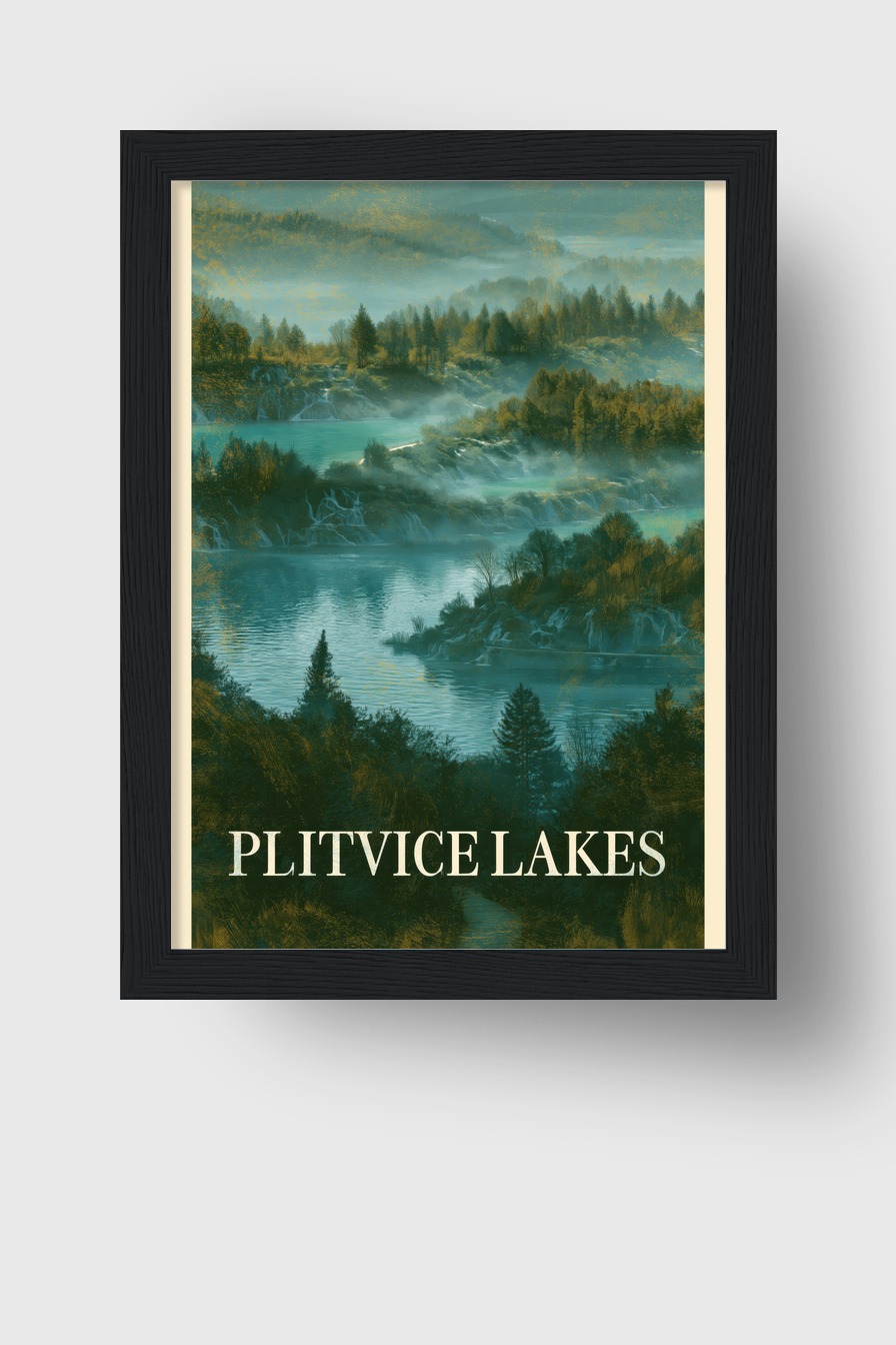 Digitale Kunst Poster Seenlandschaft Nebel blau grün